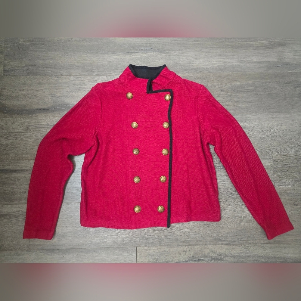 LRL Ralph Lauren Red Black Gold RL Buttons Sweater Military Sgt Peppers